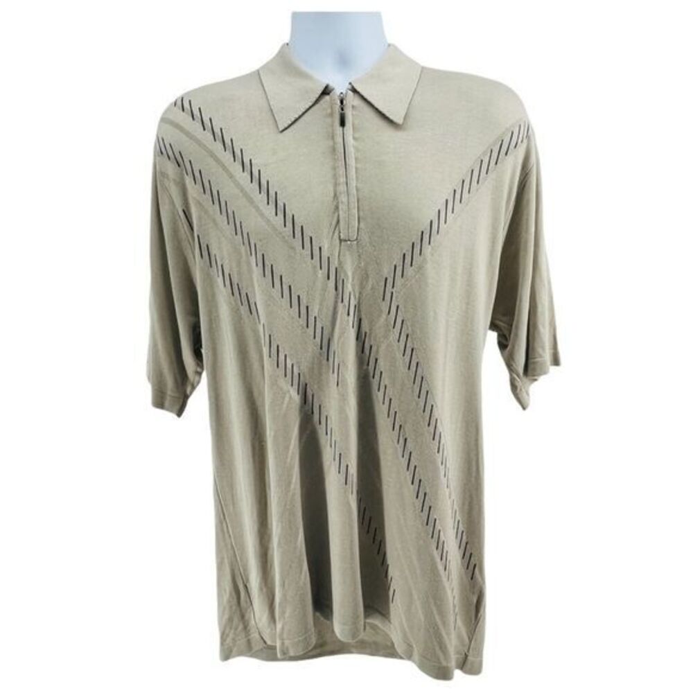 Pronti Collection Mens Quarter Zip Polo Shirt Cream Color size Large